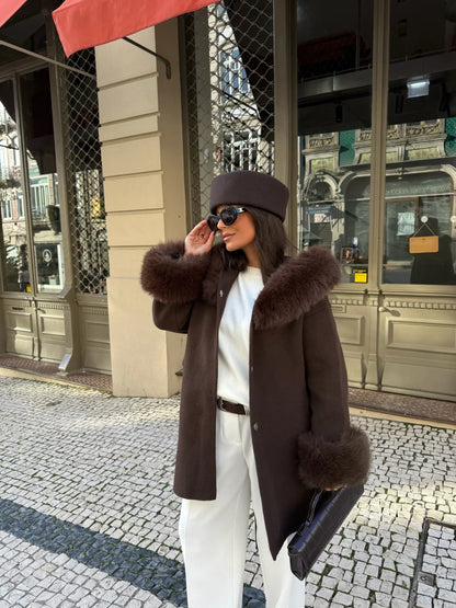 Abrigo Torino Efecto Pelo Marrón