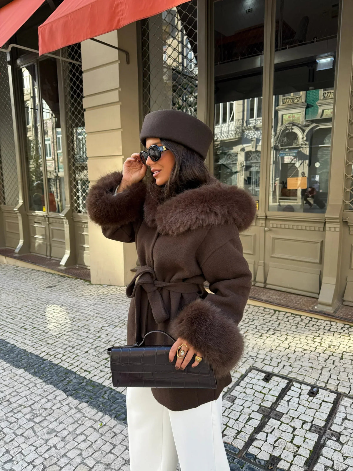 Abrigo Torino Efecto Pelo Marrón