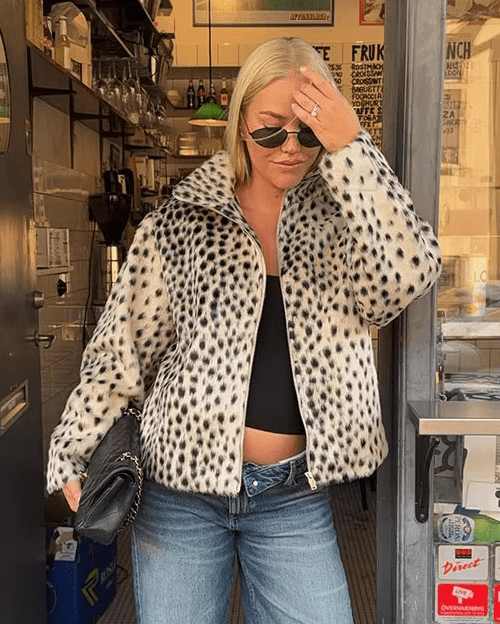 Conjunto Joao Chaqueta de Pelo Sintético con Leopardo y Pollera