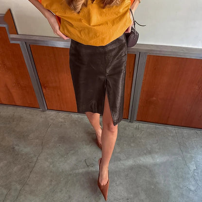 Ava Falda de Cuero Vegano de Tiro Alto con Abertura Frontal