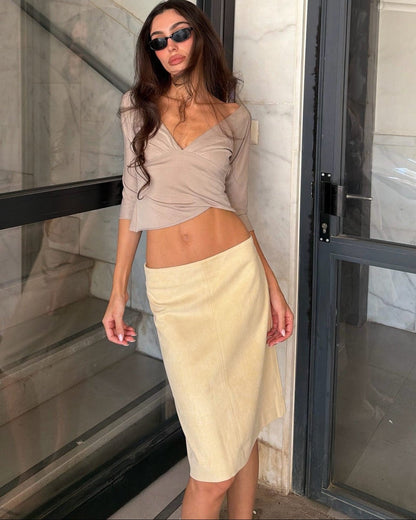 Maria Falda Midi de Terciopelo de Tiro Bajo