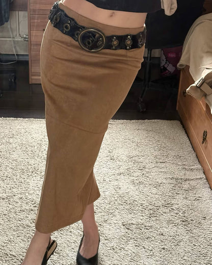 Mila Falda Midi de Gamuza Sintética de Tiro Alto